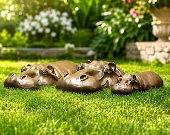 Bronze Hippo Garden Sculptures Set of 3 | Retirement Gift | New Chapter Gift | Fresh Start Gift