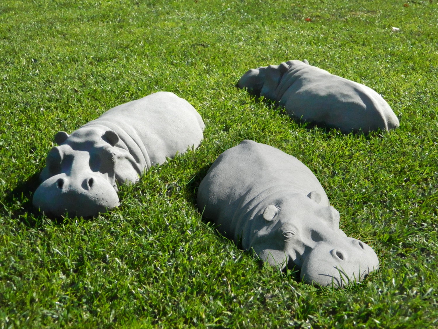 Trio of Concrete Ornaments Hippo Sculptures for your Garden Etsy