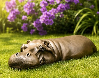 Bronze Hippo Garden Sculpture | 8th Wedding Anniversary Gift | Bronze Gift for Him or Her