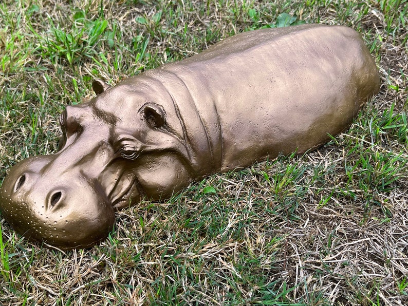 Hippo Outdoor Ornaments, Housewarming Gifts New Home, Congratulations Gift, Resin Metallic Bronze Sculpture, Get Well Soon Post Surgery Gift Painted Bronze