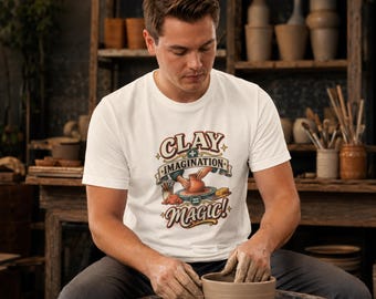 Funny Pottery Shirt for Men, Clay + Imagination = Magic Tee, Pottery Lover Shirt, Potter Gift for Him, Ceramic Artist Gift