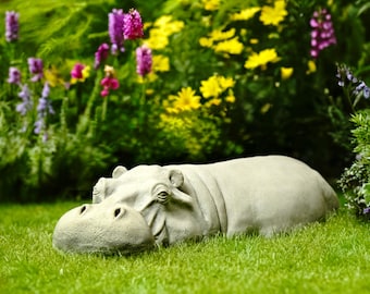 Stone Hippo Garden Ornament | Gardening Gifts for Her | Rustic Garden Ornament | Plant Lover Birthday Gift
