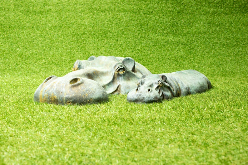 Copper Resin Hippo Garden Ornament Gardening Gift Lawn Grass Metal Yard Art