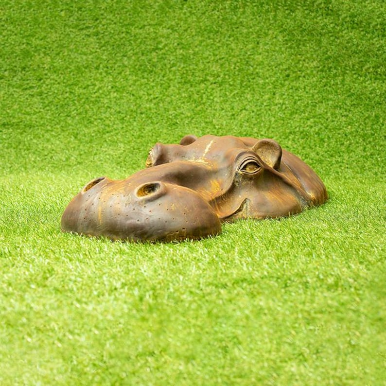 Large Rusty Hippo Head Garden Sculpture | Wallowing Hippo Patio or Lawn ...