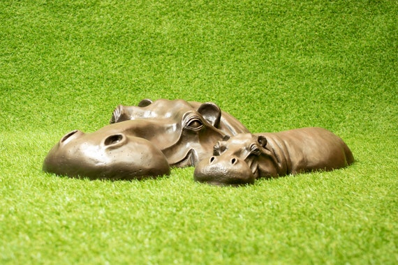 Copper Resin Hippo Garden Ornament Lawn Metal Yard Art Gardening Gift Grass