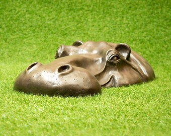 Hippo Head Resin Garden Ornament, Resin Art, Retirement Gift for Gardener, Big Brother Gift, Birthday Gift for Grandpa, Grandad, Bronze