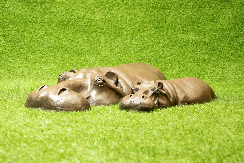 Bronze Resin Hippo Sculpture Hippopotamus Head Birthday Gift Garden Decor