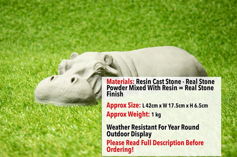 Garden Sculpture Stone Hippo Gifts Resin Cast Mothers Day Etsy