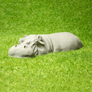 Resin Hippo Garden Sculpture With Stone Finish, 42cmL, Mothers or Fathers Day Gardening Gift for Him or Her, Or Christmas Gifts for Gardener