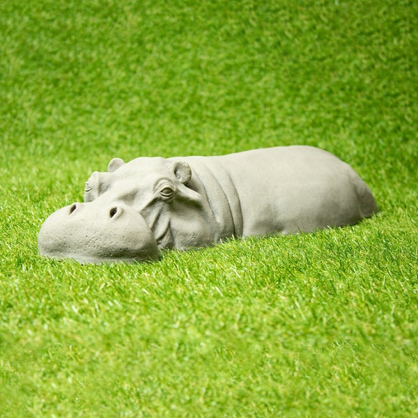Resin Hippo Garden Sculpture With Stone Finish, 42cmL, Mothers or Fathers Day Gardening Gift for Him or Her, Or Christmas Gifts for Gardener