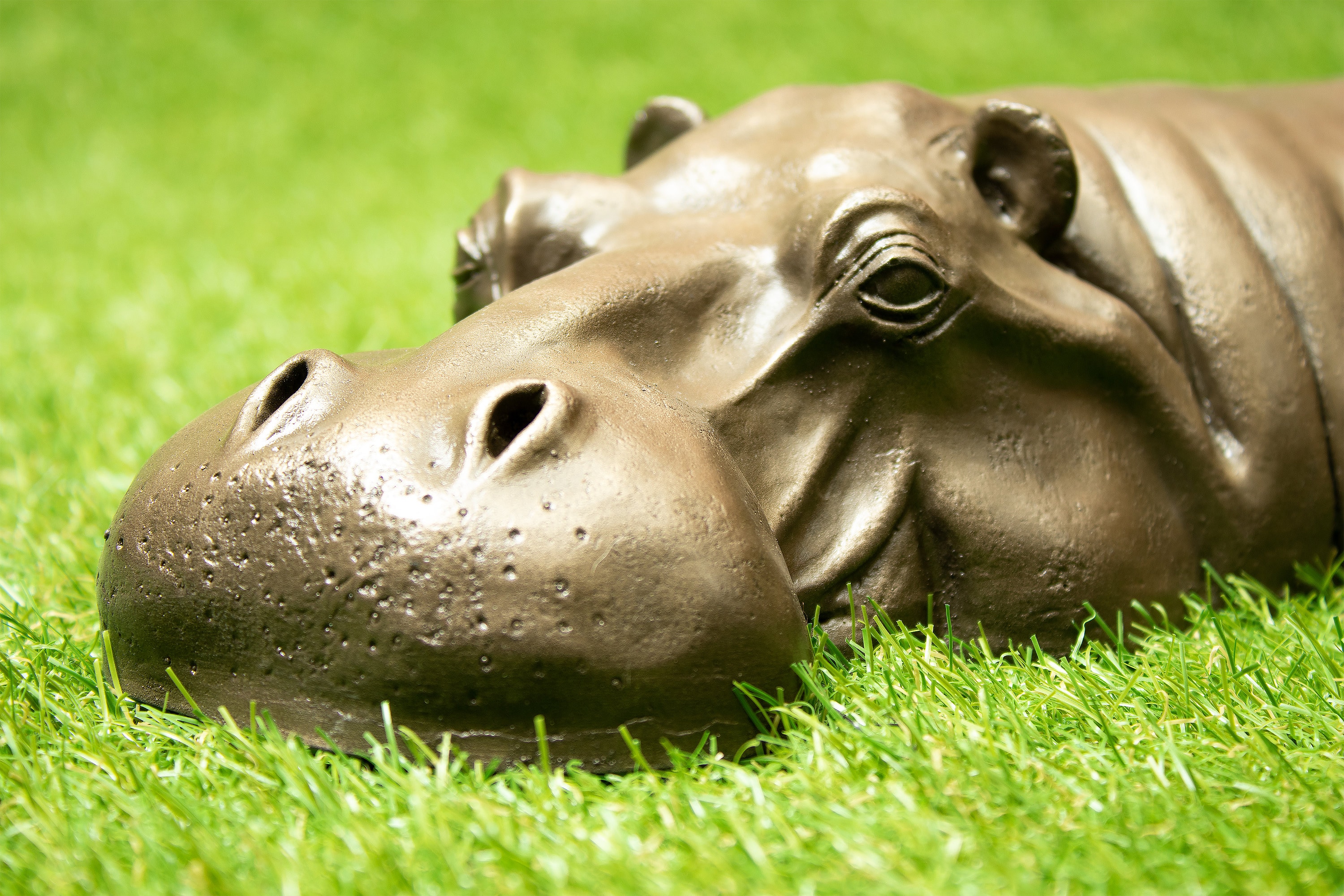 Bronze Resin Hippo Sculpture Hippopotamus Head Birthday Gift Garden Decor