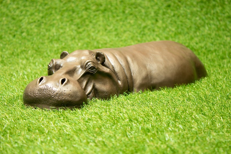 Bronze Resin Hippo Sculpture Hippopotamus Head Birthday Gift Garden Decor