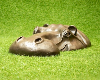 Resin Art Hippo Head, Bronze Garden Ornament, New Job Gift, Hippo Gifts, Gardening Gifts for Women, Allotment Garden Art Metal Yard Art