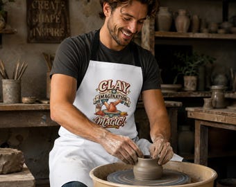 Pottery Apron, Clay + Imagination = Magic Unisex Apron, Potter Gift, Ceramic Artist Gift, Pottery Lover Gift