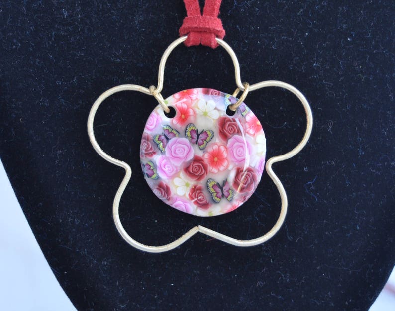 Flower pendant necklace Delicate necklace Sale!!Handmade necklace Colorful pendant, One of a kind pendant Pendant chain