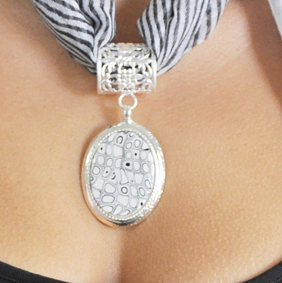 Items similar to Black and White pendant, Scarf holder, Scarf slide, Scarf Ring on Etsy