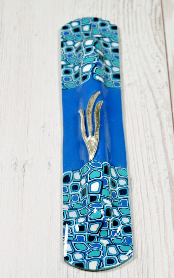 Saleblue Jewish Home Decor Handmade Mezuzah Blue Modern Etsy