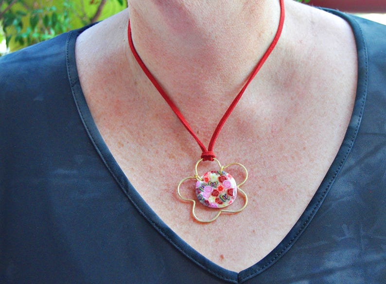 Flower pendant necklace Delicate necklace Sale!!Handmade necklace Colorful pendant, One of a kind pendant Pendant chain