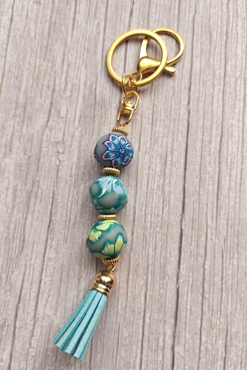 Decorated Keychains Pink Floral Keychain With Handmade Beads – Gift for Her, Bag Charm ...