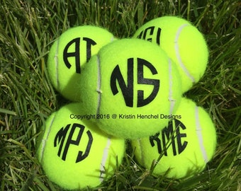 NEW ink Colors- Monogram Personalized Custom Tennis Balls Set of 3, 6, 9, 12, 18 or 24 choice of ink color FAST shipping