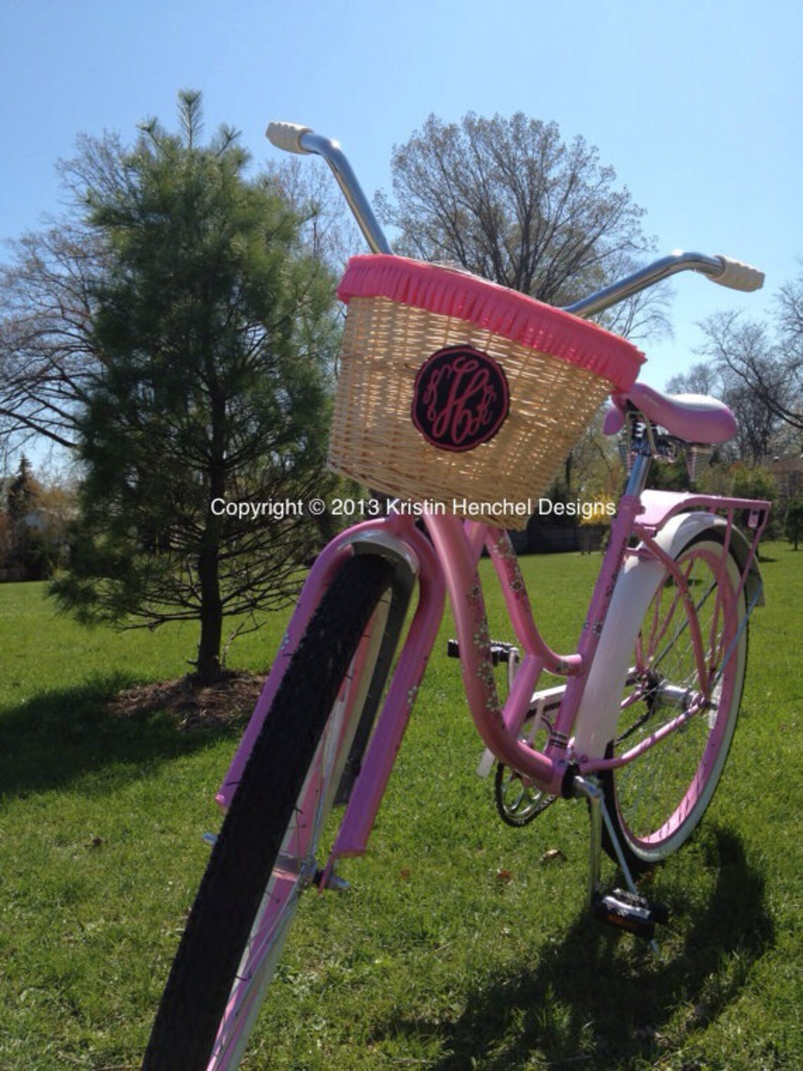 Monogrammed Wicker/straw Bike Basket With Leather Straps and Etsy