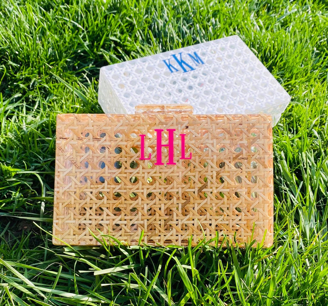 Monogram Acrylic Cane Raffia Rattan Clutch Handbag. White or Natural - Etsy