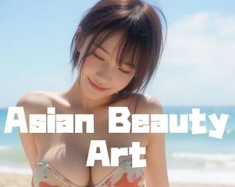アジア人女性のポートレートイラスト | AI生成デジタルアート | 印刷可能な壁アート | PNGダウンロード