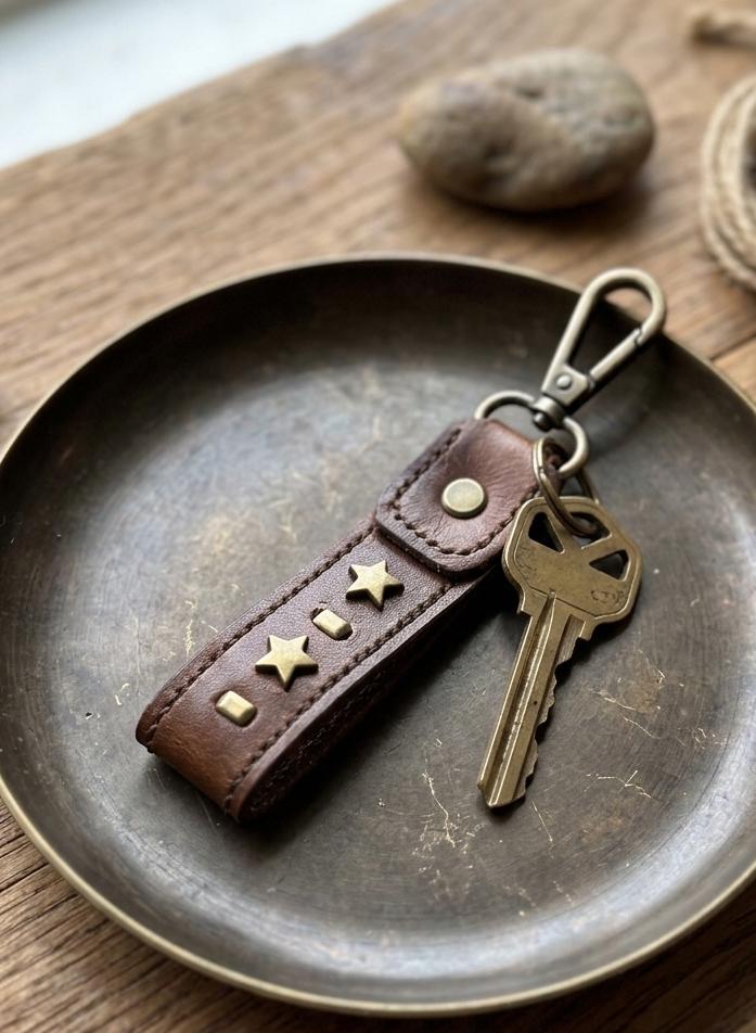 Studded Leather Key Fob - Etsy