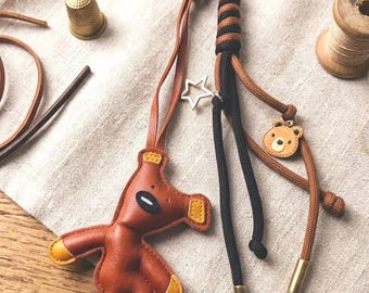 Bear Keychain, Handmade Leather Bag Charm, Animal Lover Gift, Keyring Accessory, Gift for Her