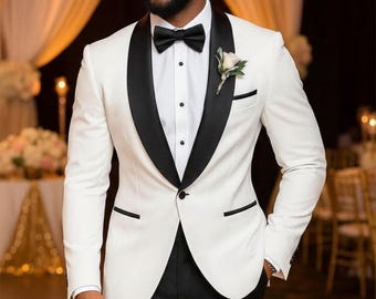 Esmoquin blanco perla para hombre • Traje de novio de boda a medida