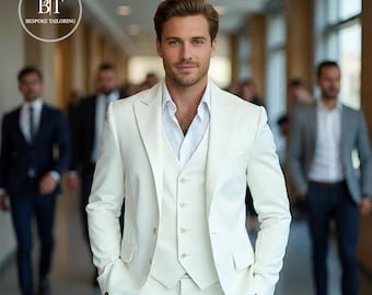 3 piece Ivory Men’s Suit |  Men’s Wedding Suit |  Formal Suit | Slim Fit Groom Attire | Men’s Blazer & Pants Set