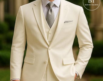 Off White Men’s Suit | Cream Men’s Wedding Suit | Beige Formal Suit | Slim Fit Groom Attire | Men’s Blazer & Pants Set