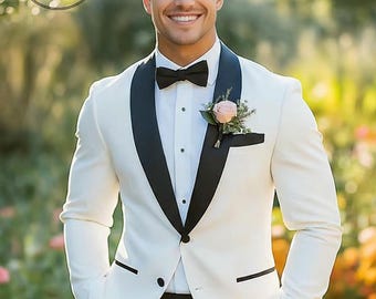 Men's  White Tuxedo Suit: Slim Fit Wedding Groomsmen Suit