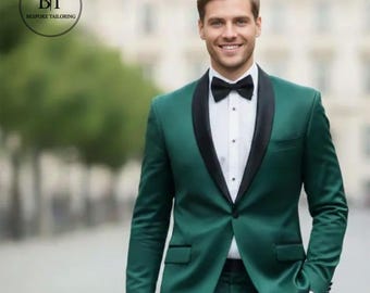 メンズダークグリーンスーツ：エレガントな3ピースウェディングスーツ