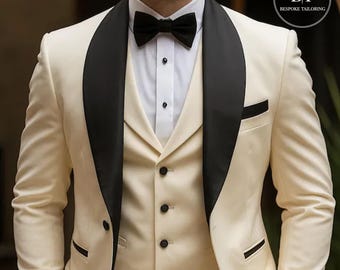 Cream Tuxedo Suit | Slim Fit, Bespoke Tailoring Groom Attire