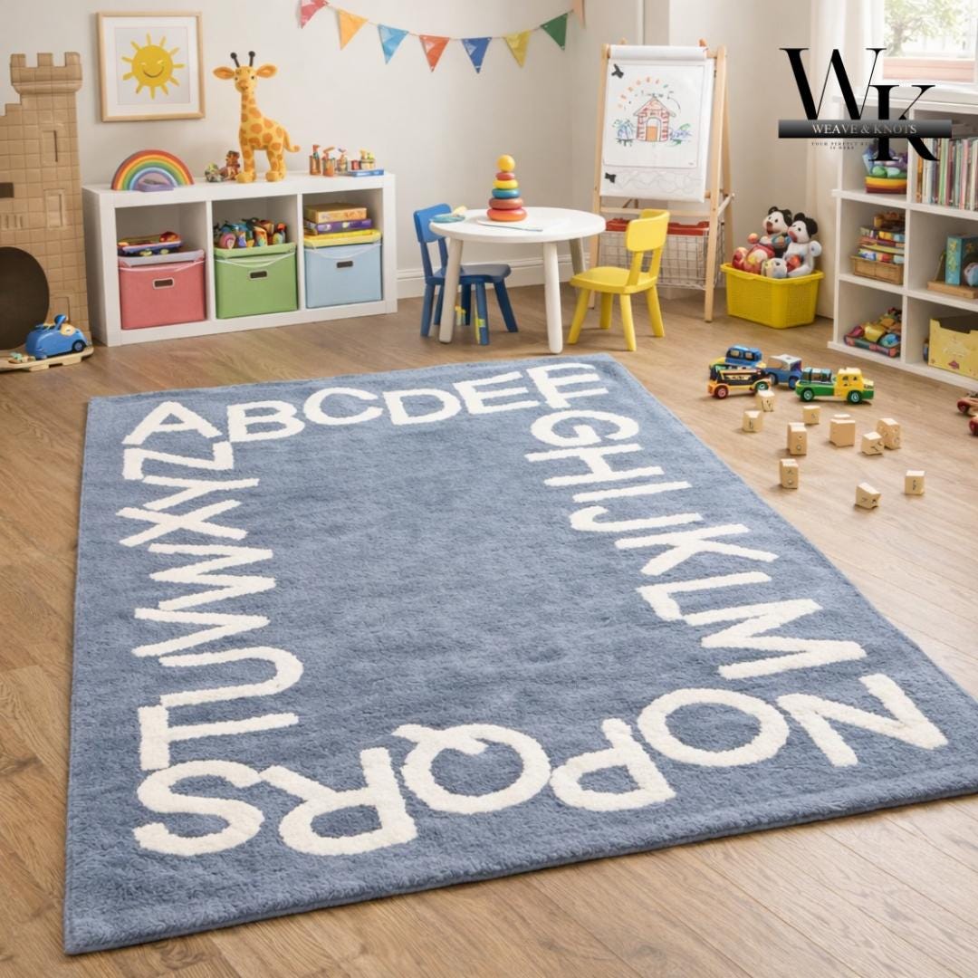 Alphabet Hand Tufted Wool Rug – Modern ABC Rug for Kids Room, Nursery ...
