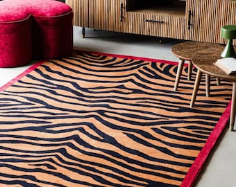Tappeto moderno con stampa animalier – Tappeto con motivo tigre annodato a mano
