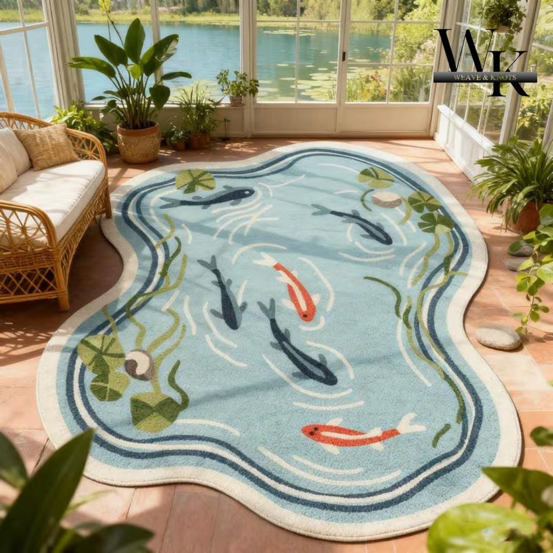 Pond/water Rug Koi Fish Pond Hand-tufted Wool Rug – Irregular Shape Nature Area Rug - Etsy