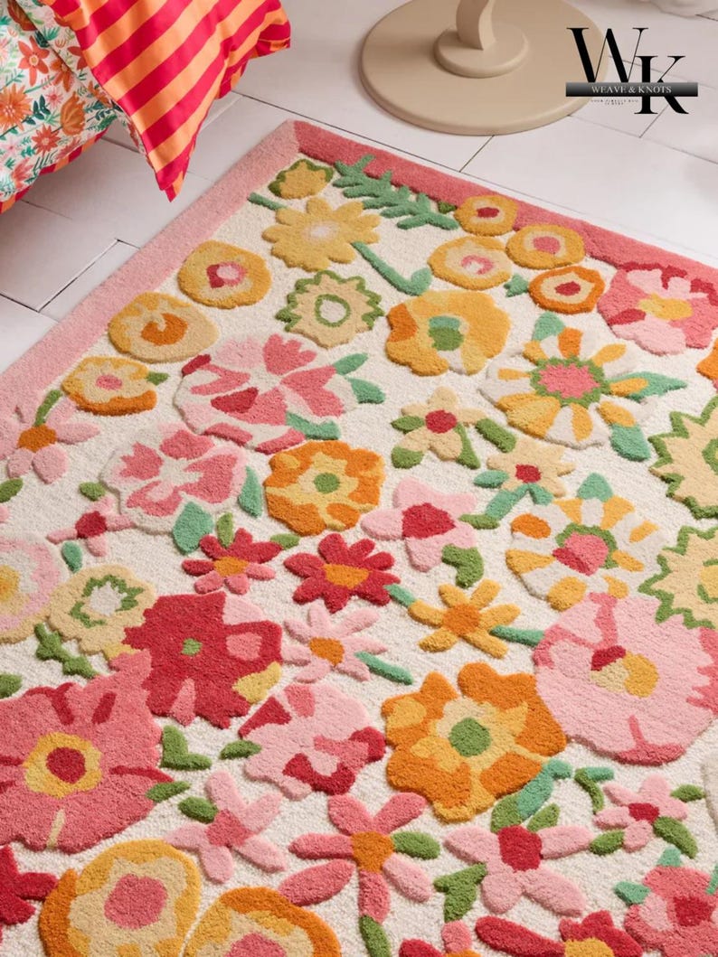 Tuft Rug Background Floral Bloom Hand Tufted Wool Rug – Garden Style Rug - Etsy