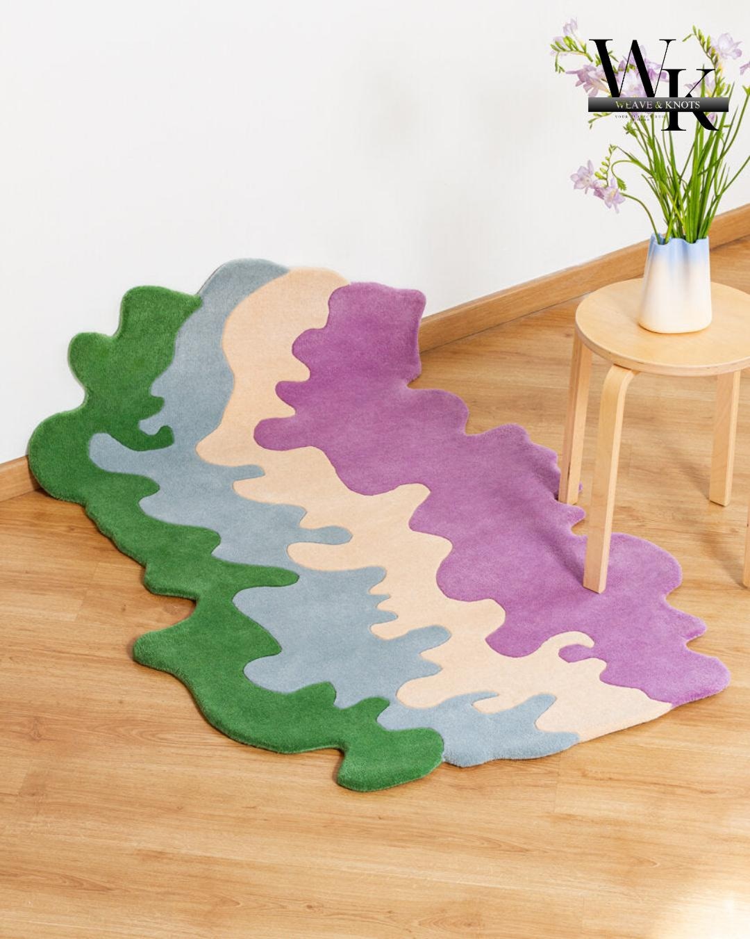 Ice Cream Rug Pattern Melting Ice Cream Hand-tufted Wool Rug – Colorful Abstract Irregular ...