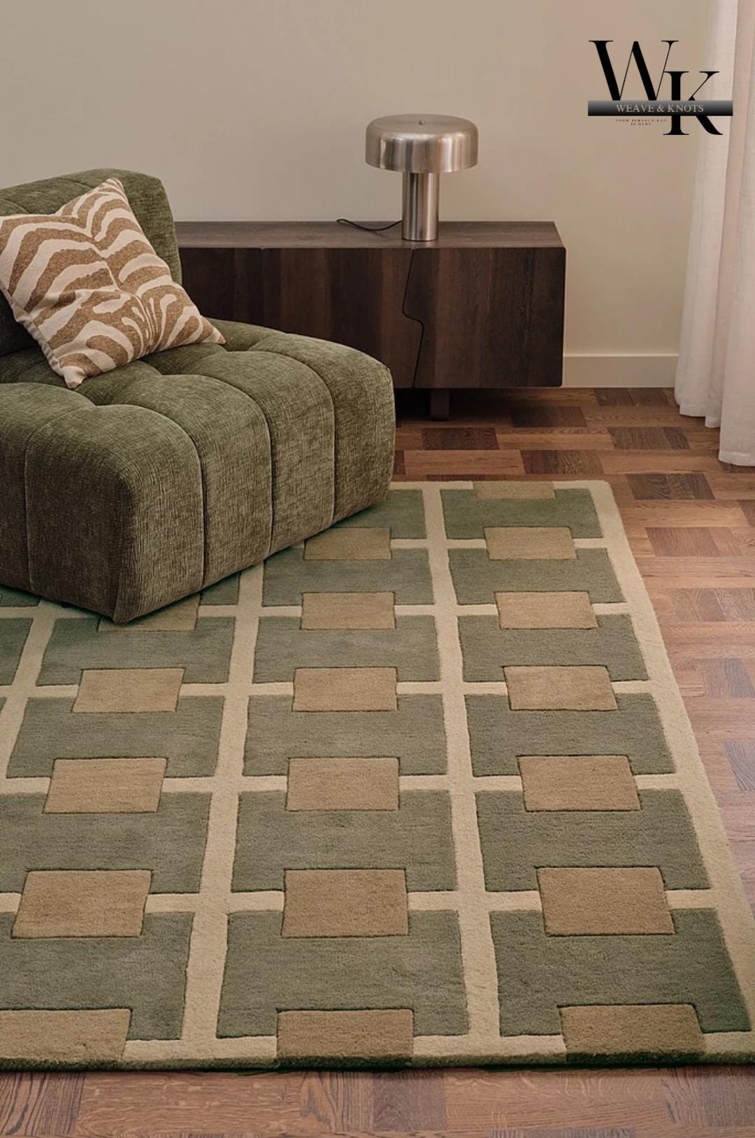 Modern Grid Tufted Wool Rug – Geometric Square Pattern Carpet for ...