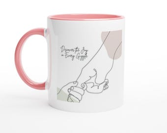 Minimalistische Line Art Tasse | Eltern-Kind-Kaffeetasse | Neutrales Baby-Dusche-Geschenk