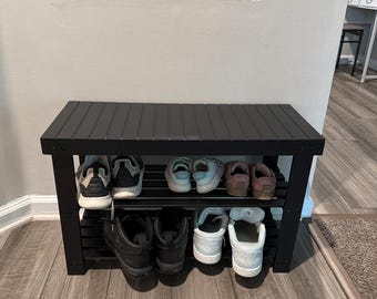 Bamboo Shoe Rack Bench, 3 Tier Entryway Shoe Storage Bench, Wooden Shoe Organizer with Seat for Bedroom Bathroom Hallway