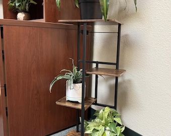 Wooden Plant Stand Indoor Outdoor, Multi Level Metal Plant Shelf for 9 Pots, Corner Flower Pot Holder Rack for Balcony,