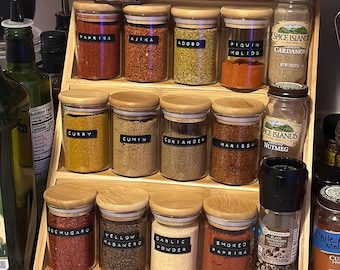 Solid Wood Spice Rack Organizer 3 Tier Kitchen Storage Shelf Countertop Spice Holder Wooden Kitchen Organizer
