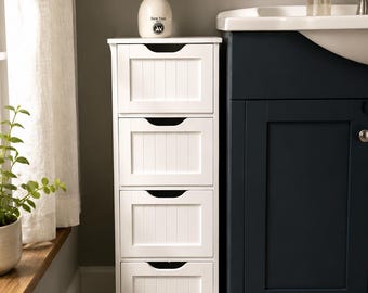 Bathroom Floor Cabinet Wooden Storage Organizer with 4 Drawer Cabinet