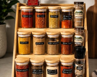 3-Tier Wooden Spice Rack Organizer, Countertop Kitchen Storage Shelf