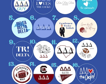 Gamecock Tri Delta Pinback Buttons - 3"