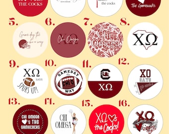 Set 2: Gamecock Chi Omega | 3 in. Pinback Buttons
