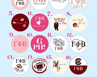 Gamecock Gamma Phi Beta | 3 in. Pinback Buttons
